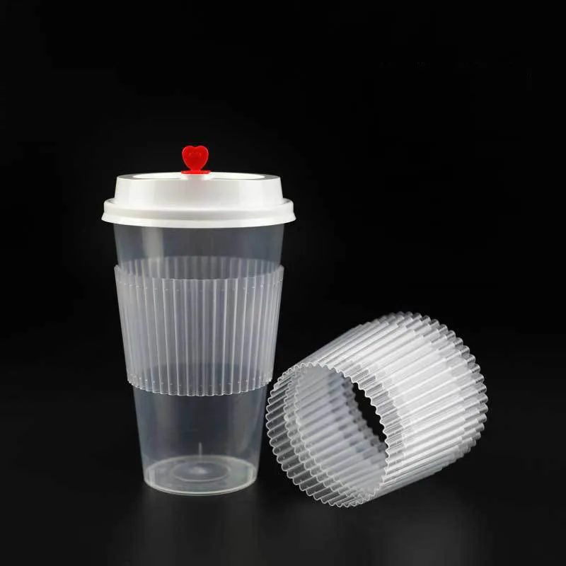 Disposable pp transparent injection molding corrugated cup cover 90 caliber net red coffee milk tea heat insulation plastic cup