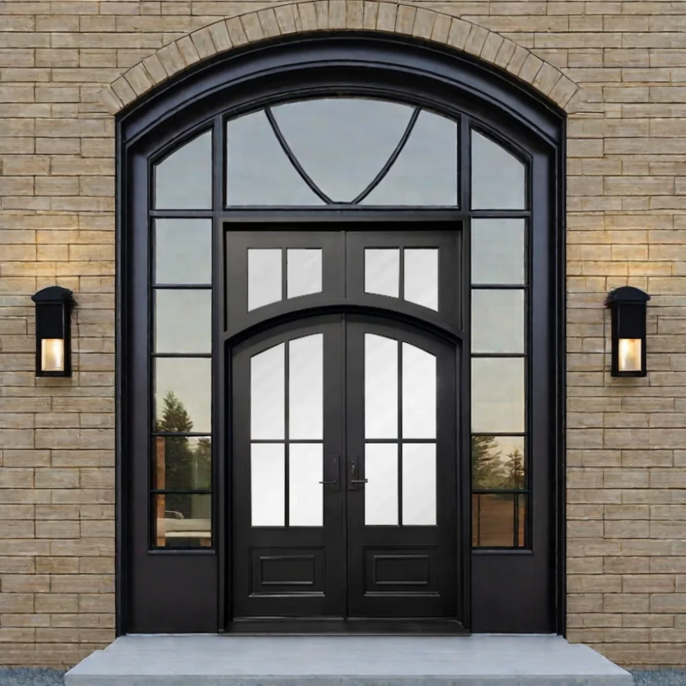 USA Standard Anti-Theft Modern Iron Doors Arch Top Wrought Iron for Villa Exterior manufacture