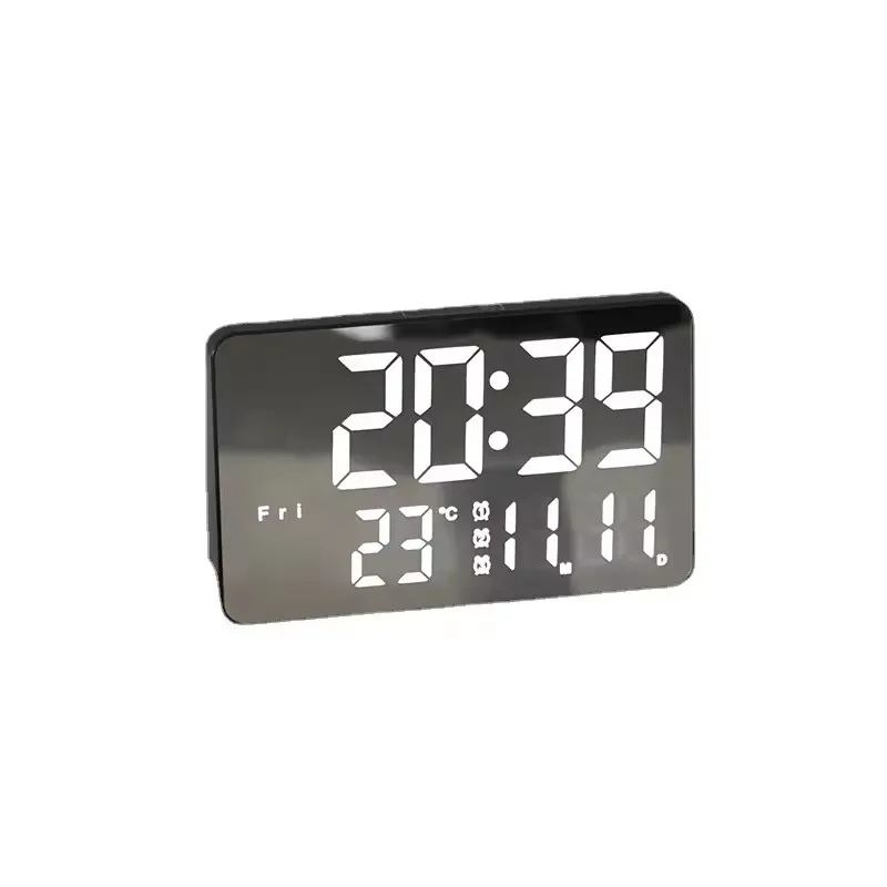 Premium Material Delicate Design Large Screen Digital Mirror LED Clock with Temperature Three Sets of Alarm Week Display Clock