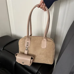 Women Fashion Sling Bag Adjustable Strap PU Leather Vintage Shoulder Bag Solid Color Top Handle Bag Large Capacity Messenger Bag