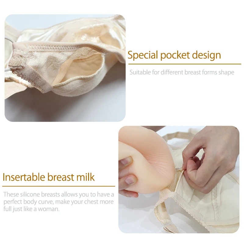 Special Pocket Bra For Fake Boobs Silicone Breast Forms Brassiere 34-75d