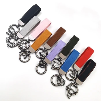 Turning Fur Car Key Chain Custom logo Fashion Brand Key Chain Metal Leather Key Ring Gift Wholesale