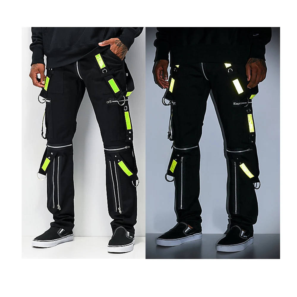 black cargo pants with neon stripe