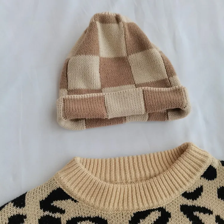 New fashion winter sweater baby hat double ball wool cap pure color children's knitted beanie