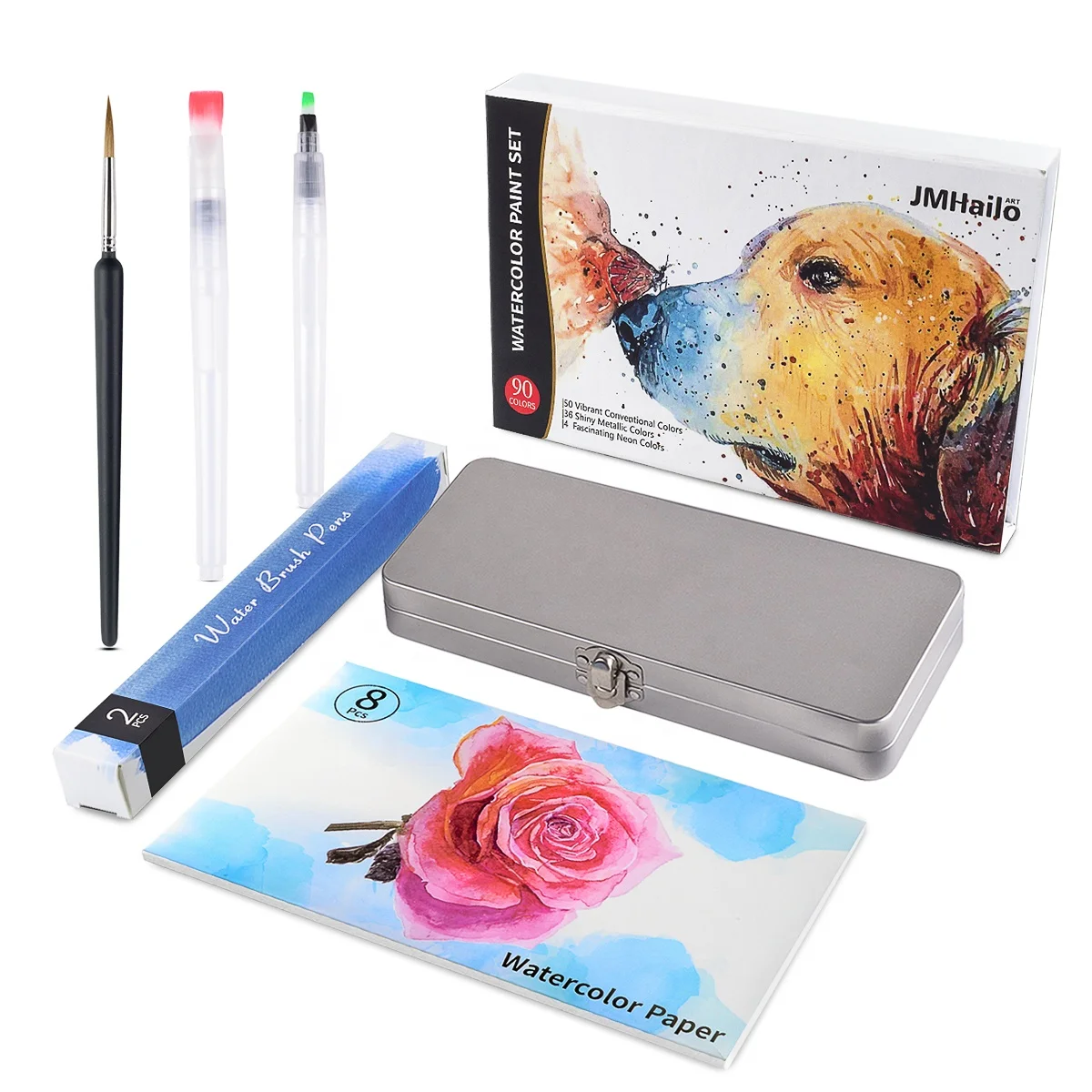 Metallic Watercolor Paint Set with Water Brush Pen (8 Colors)