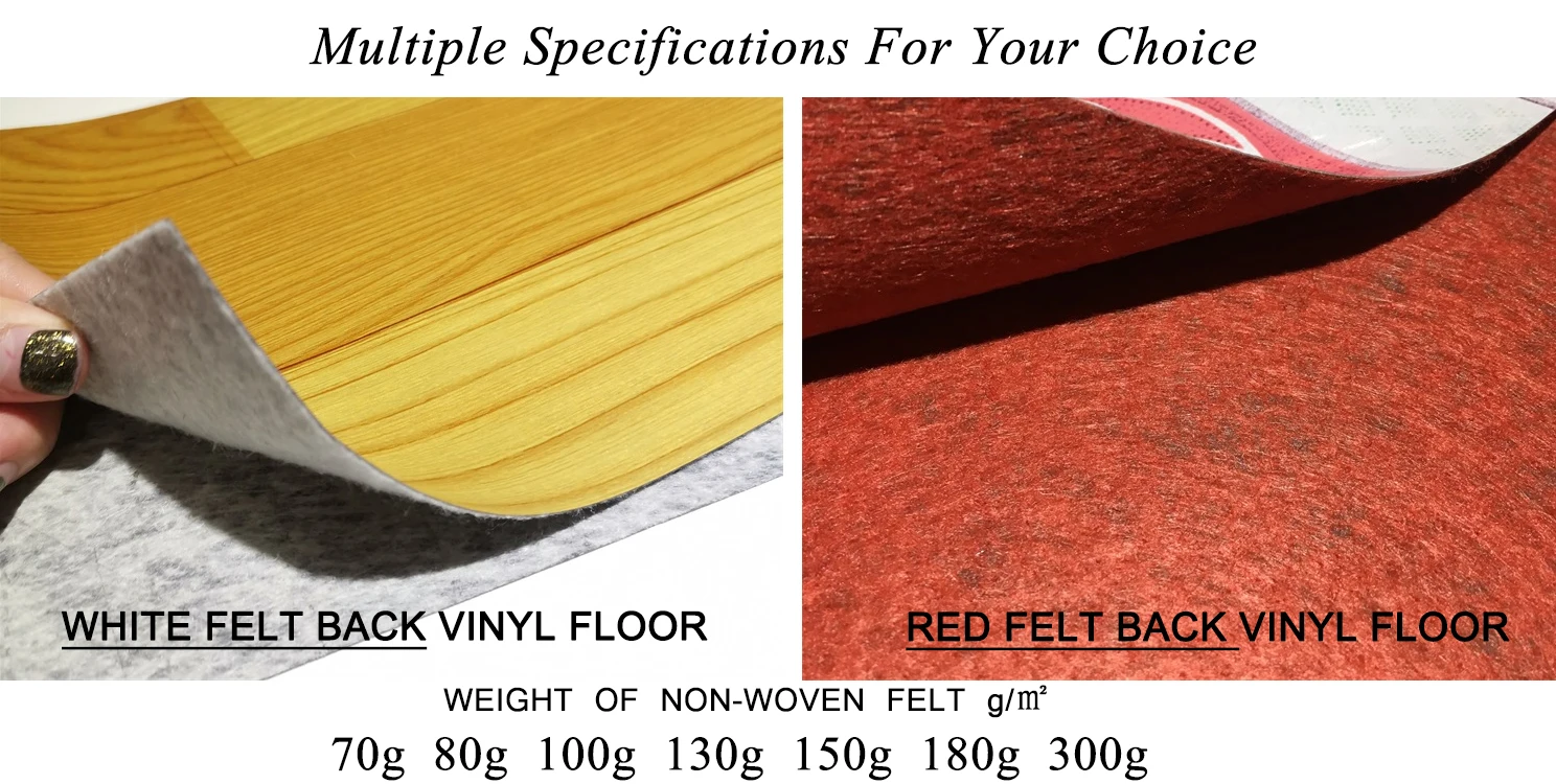 Waterproof Antislip Linoleum Vinyl Flooring Rolls Red Felt Back Pvc