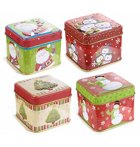 Wholesale food grade square christmas cookie tin baking chocolate tin box packaging cake metal can christmas tin box supplier