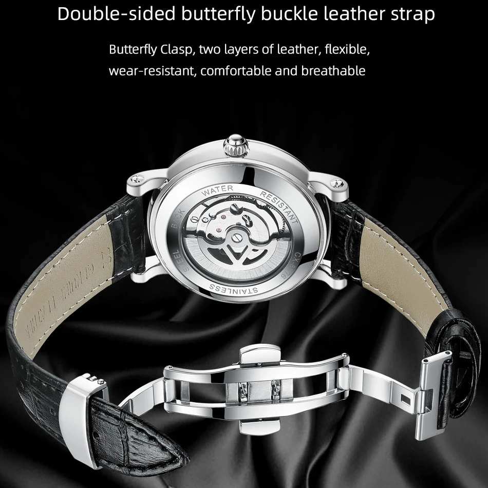 腕時計 CHENXI 8876 Men's Automatic Mechanical Watch with Leather Strap