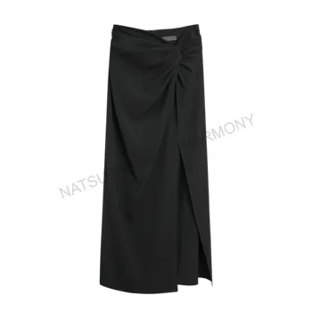 Elegant Women's Midi Skirt with Small Slit Bow Detail Classic and Chic Design