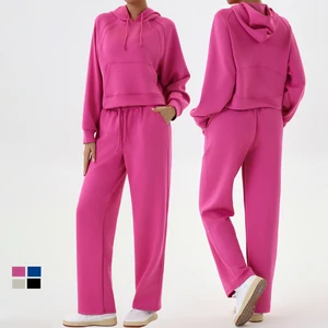 High Quality Custom Two Pieces Crop Sweatsuit Jogger Suit Tracksuit Set for Women