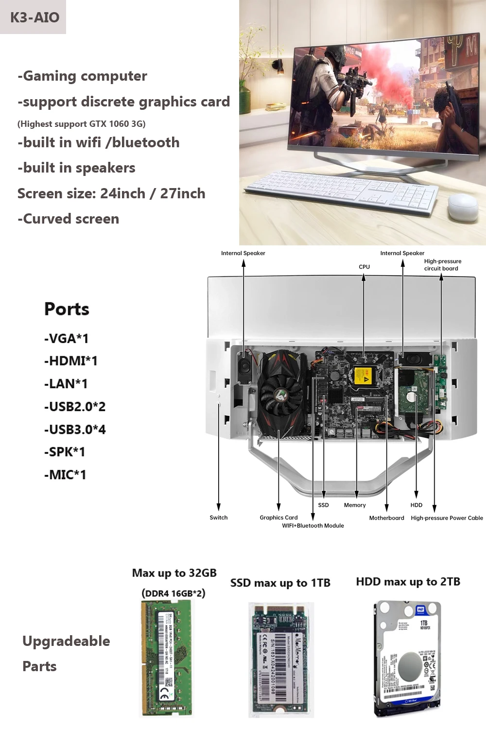 Oem Barebones Pc 24inch Ram 8/16g Core I9 9900k Computer All In One Pc