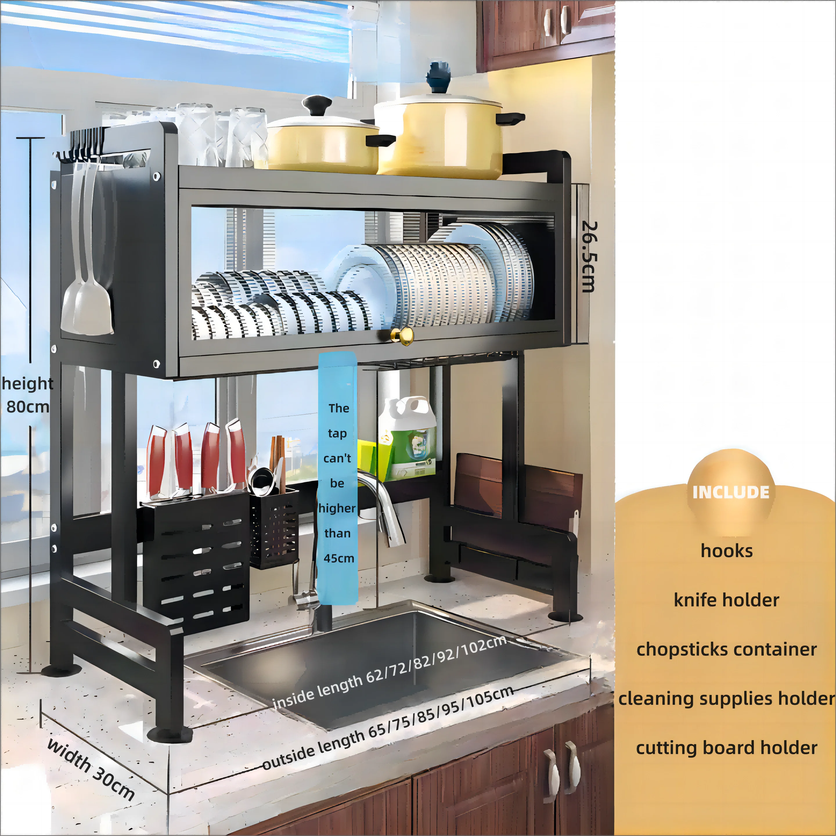 Multifunction Over Sink Dish Drying Rack with Dustproof Cabinet Door, 2 ...