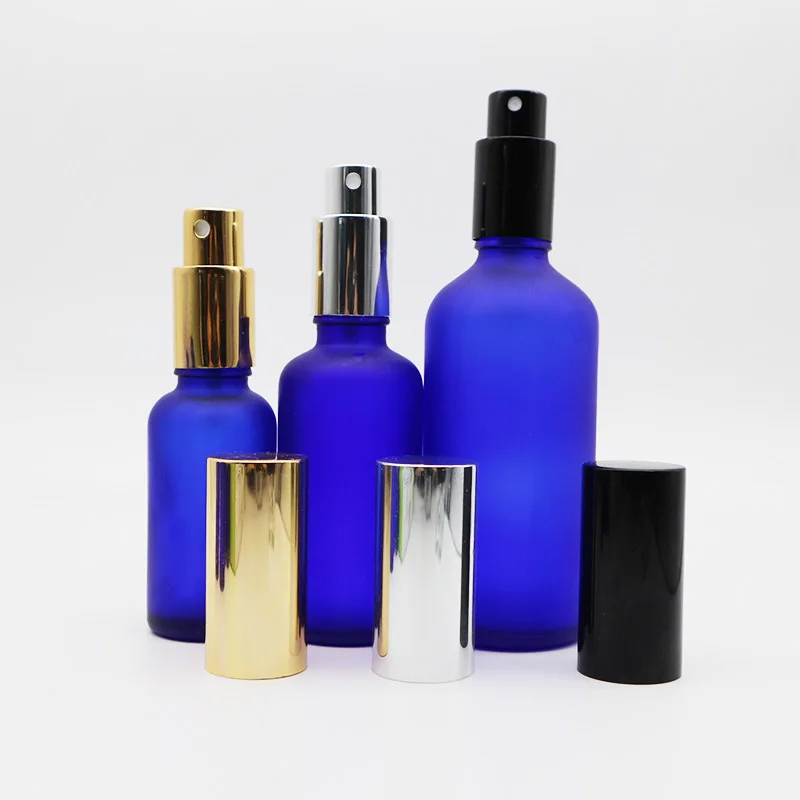 Top Supplier 30ml 50ml 100ml Matte Blue Glass Spray Bottle with Spray Mist Cap