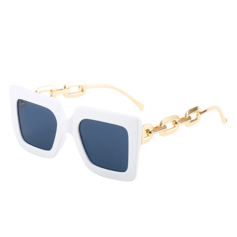 2022 Chain Temples Sunglasses square Frame Woman Ladies Sun Glasses Fashion Big Shade