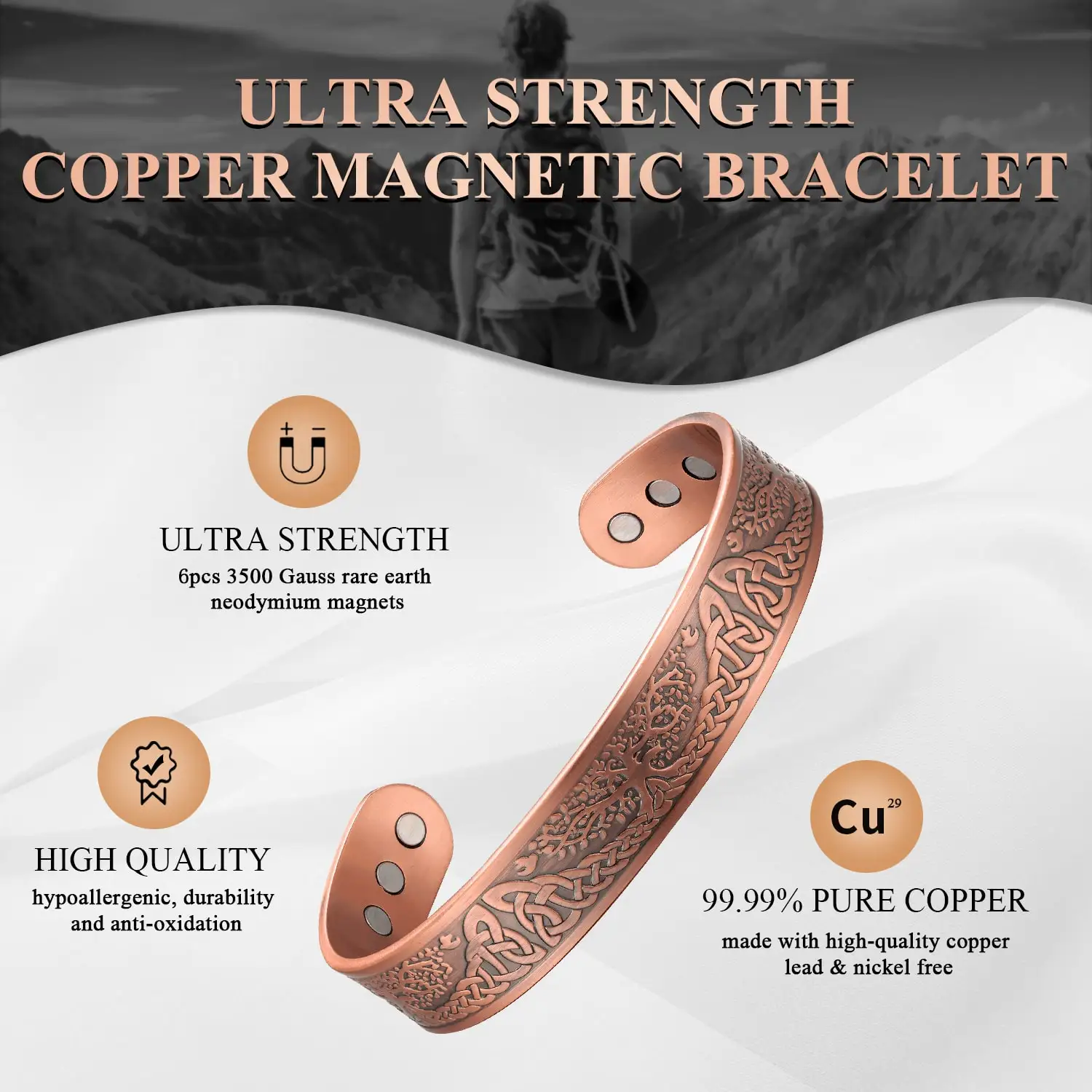 Copper Magnetic Bracelet Arthritis Pain Relief Bangle