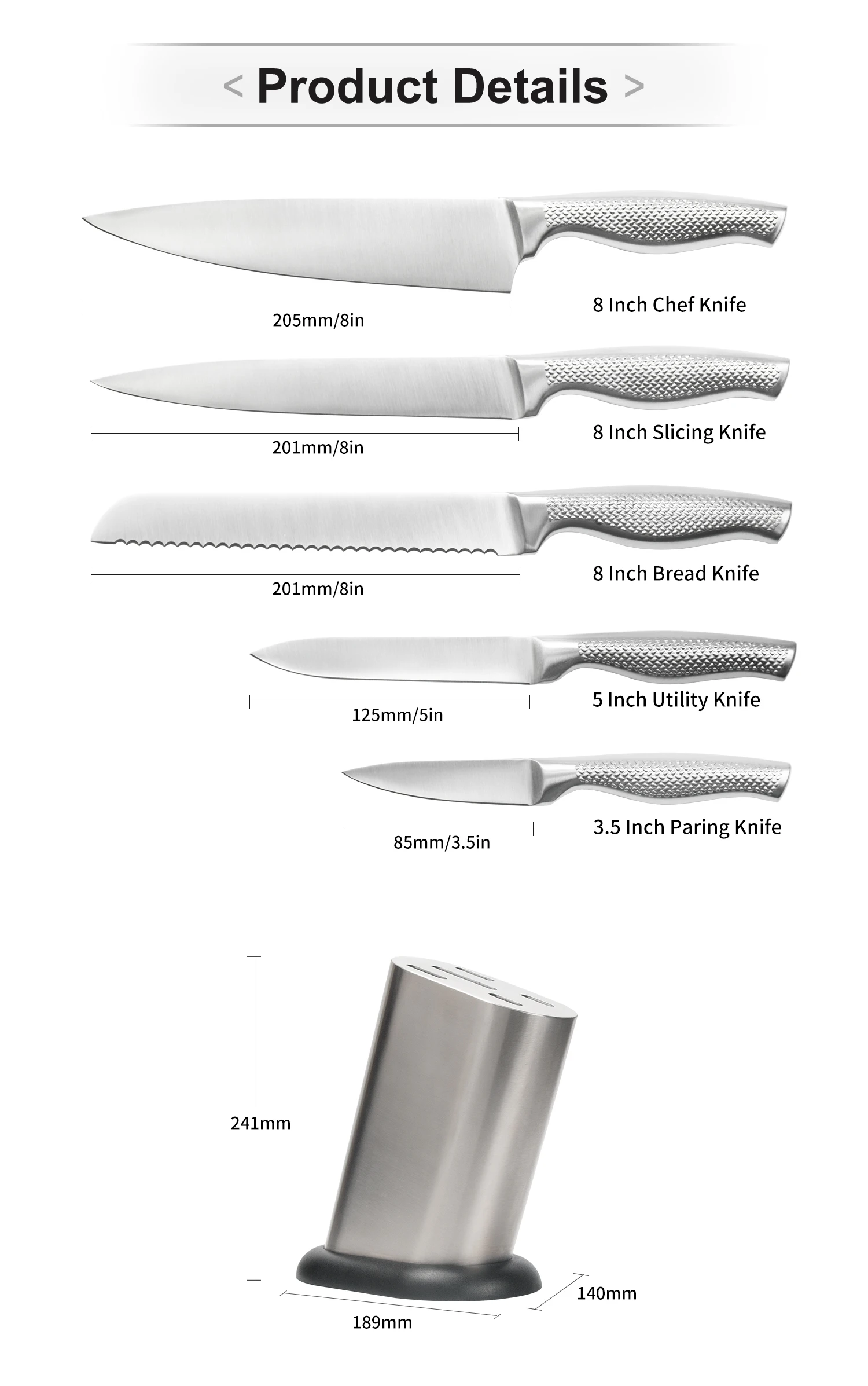 Support OEM/ODM 6 Piece Chef Knife Stainless Steel Professional Kitchen Knife Set with Knife Block