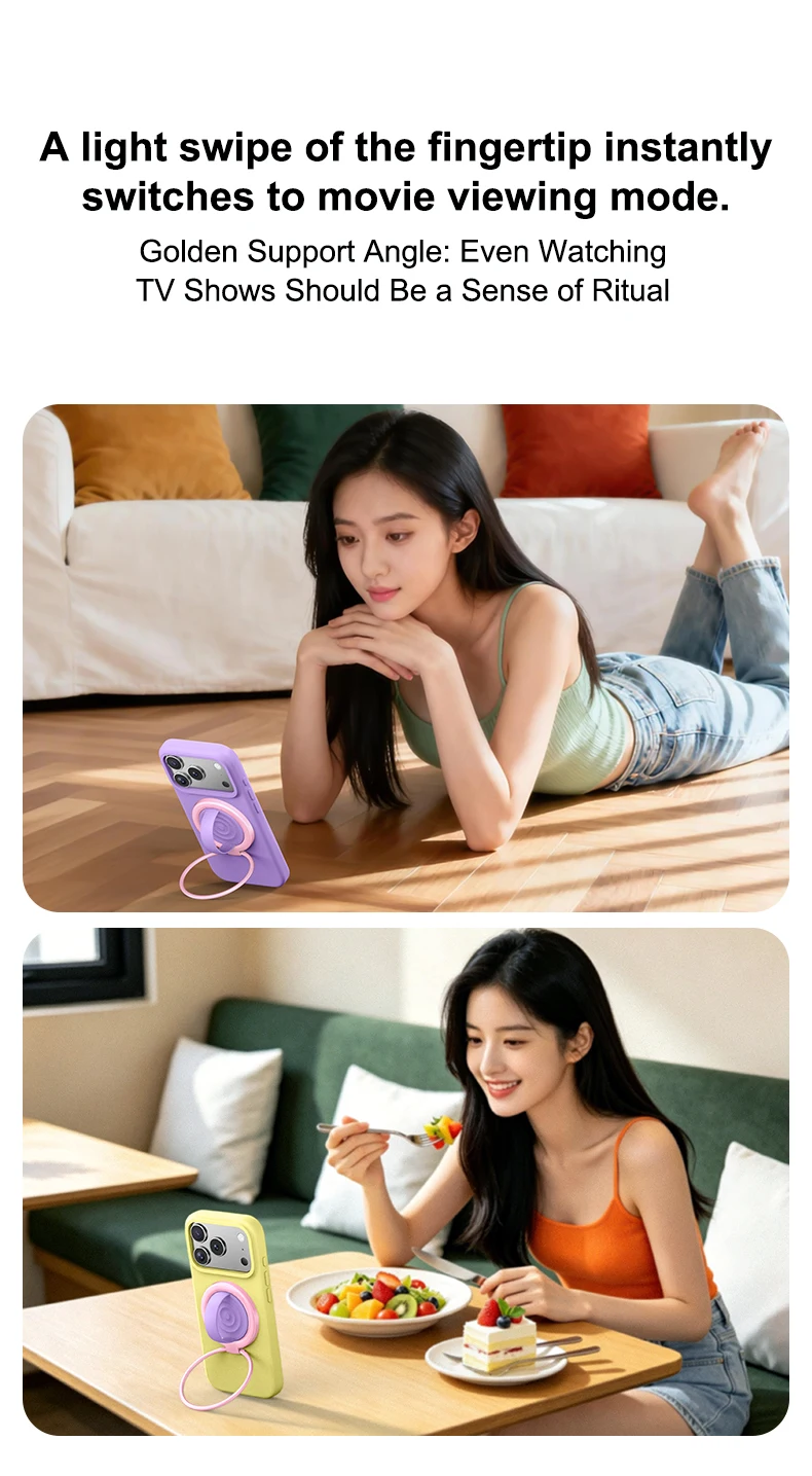 Double Ring Magnetic Phone Holder Silicone Grip Stand with Foldable Kickstand for Hands Free Viewing Smartphone