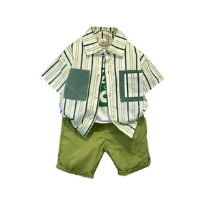 Customizable New Fashionable Boys Summer Short Sleeved T'shirt Shorts Clothing Set for 2-14 Years