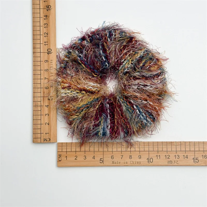Sweet Autumn Winter Hair Accessories Soft Mixed Color Mohair Yarn Knitting Stripe Plush Scrunchies Elasticity Bands
