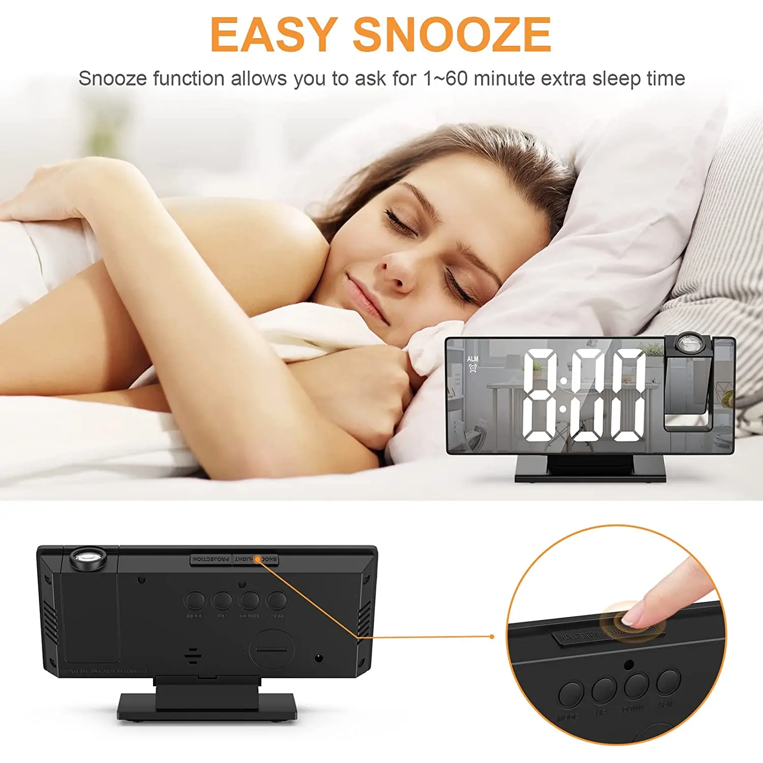 Desktop Electric Digital Projection Mini Light Alarm Table Mirror LED Clock With Time Projector