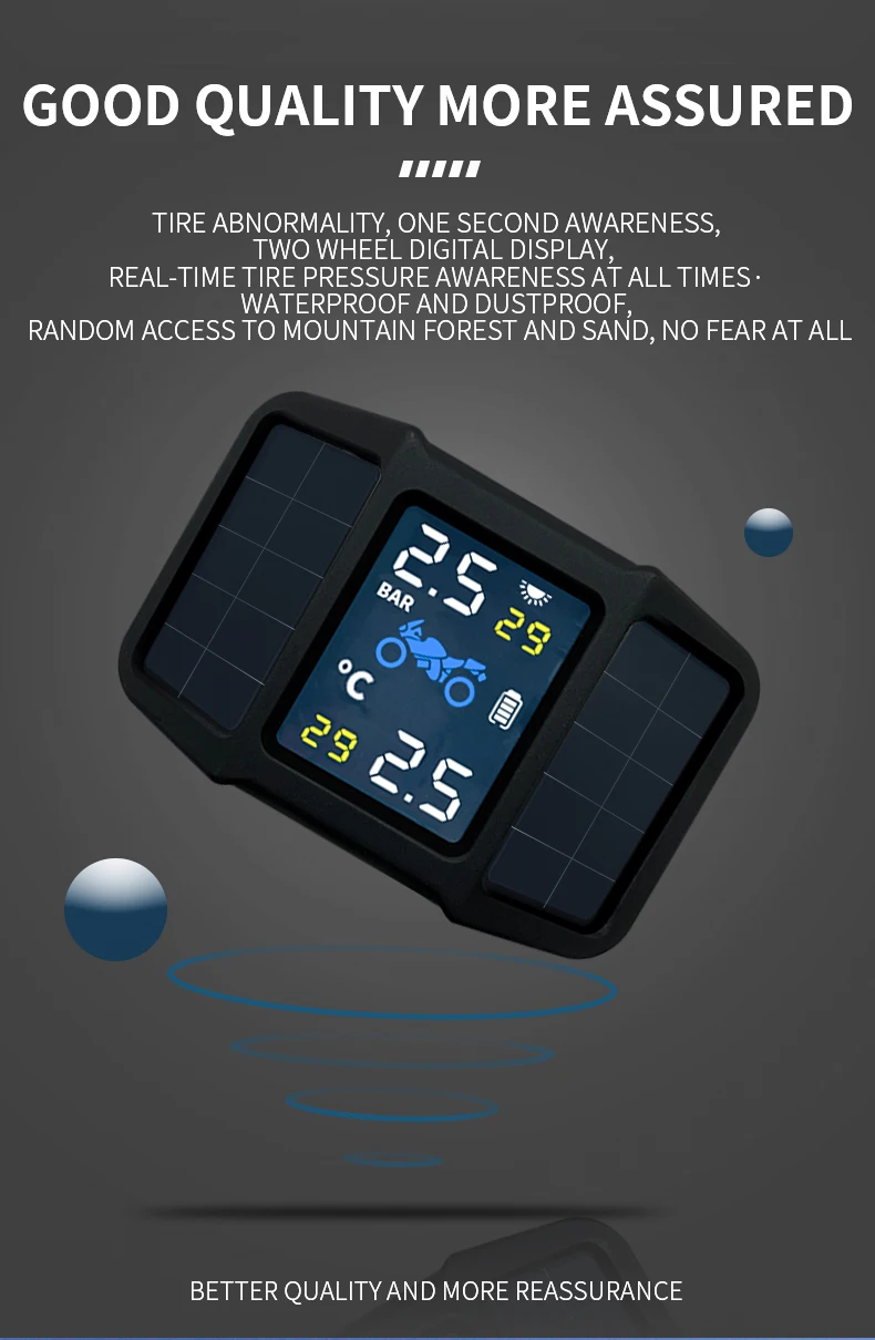 Wireless Motorcycle Tire Pressure Monitoring System TPMS LCD Fit Motor Scooter Bike