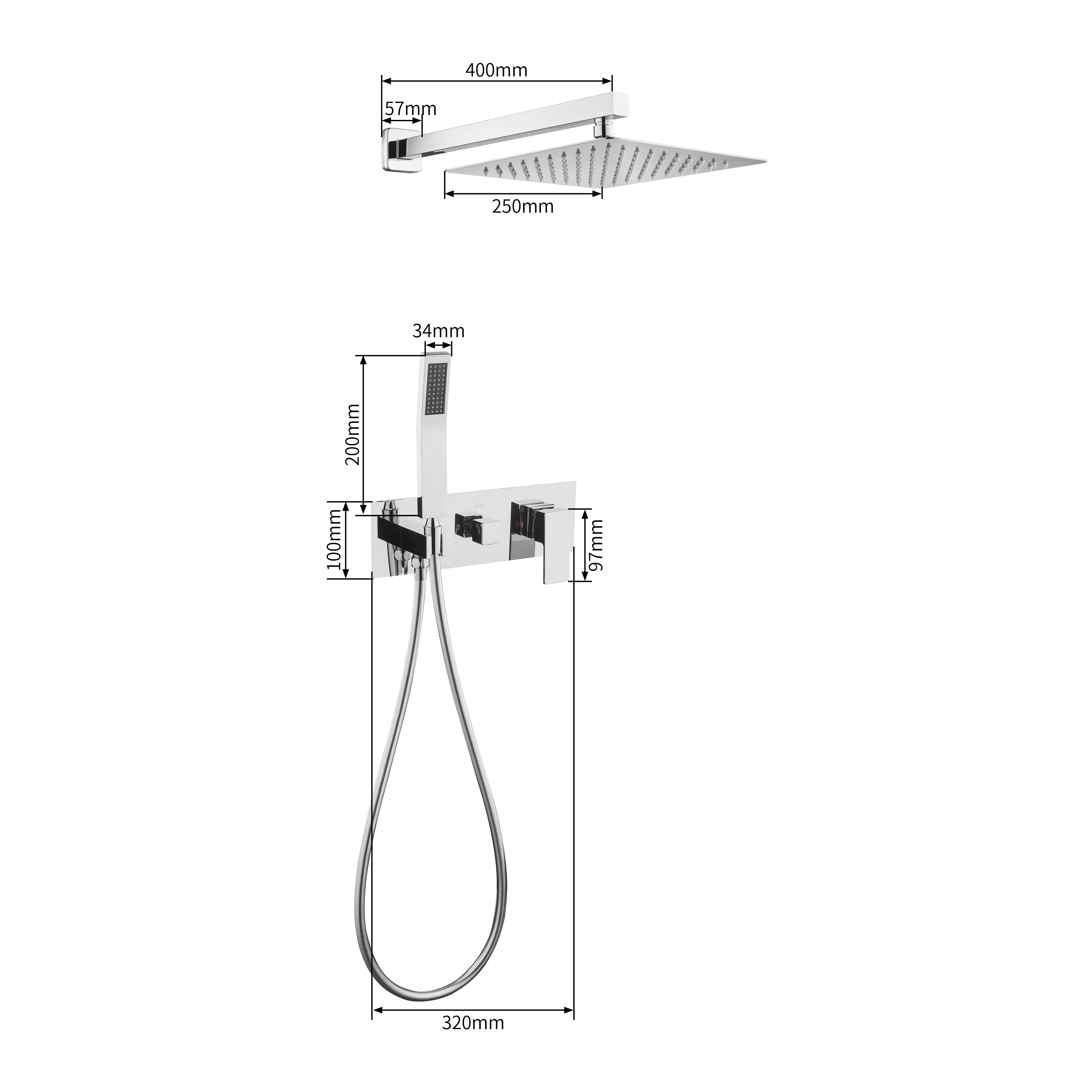 Wall Mounted Brushed Gold Shower Set Bathroom Concealed Shower Faucet