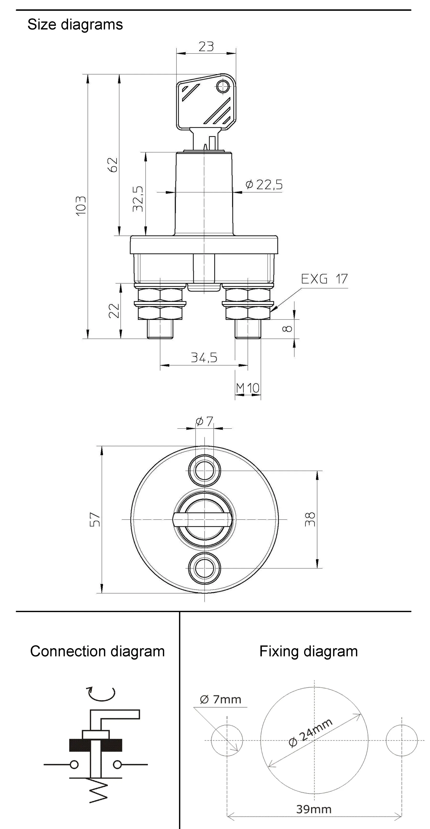 Durite 0-605-21 equivalent 75A at 24V 200A 150A at 12V DC 1 pole Battery disconnector isolator master switch with removable key