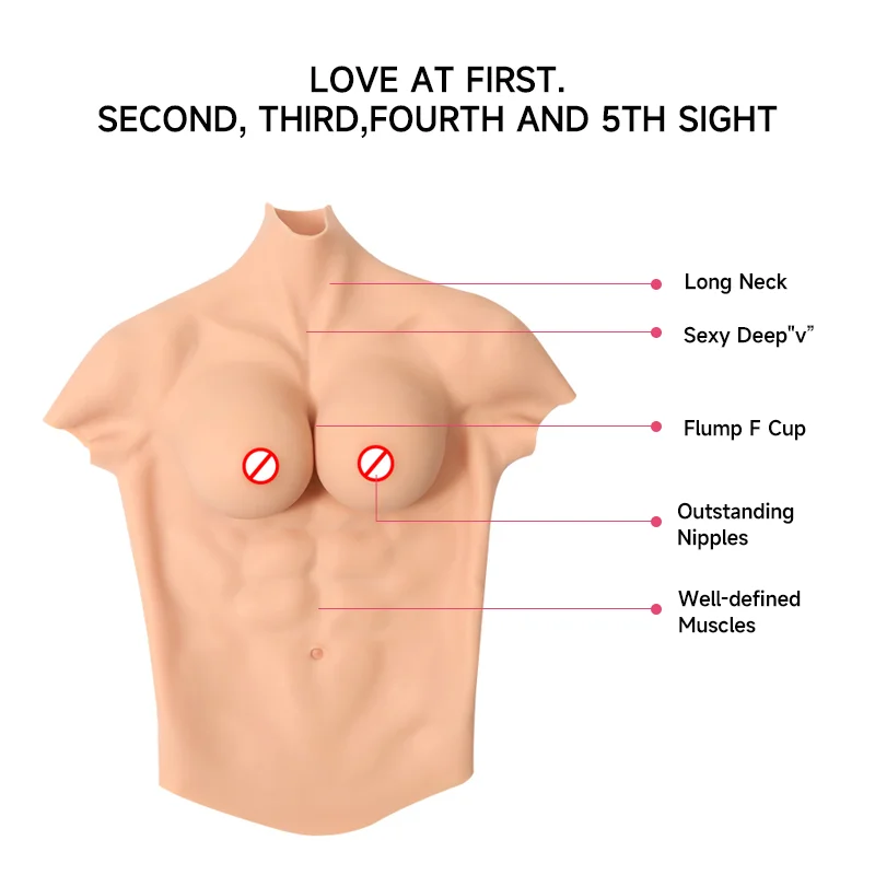 F Cup Size Simulation Fake Boobs Realistic Artificia Silicone Muscle Chest With False Sexy Breast for Drag Queen CD Men to Women