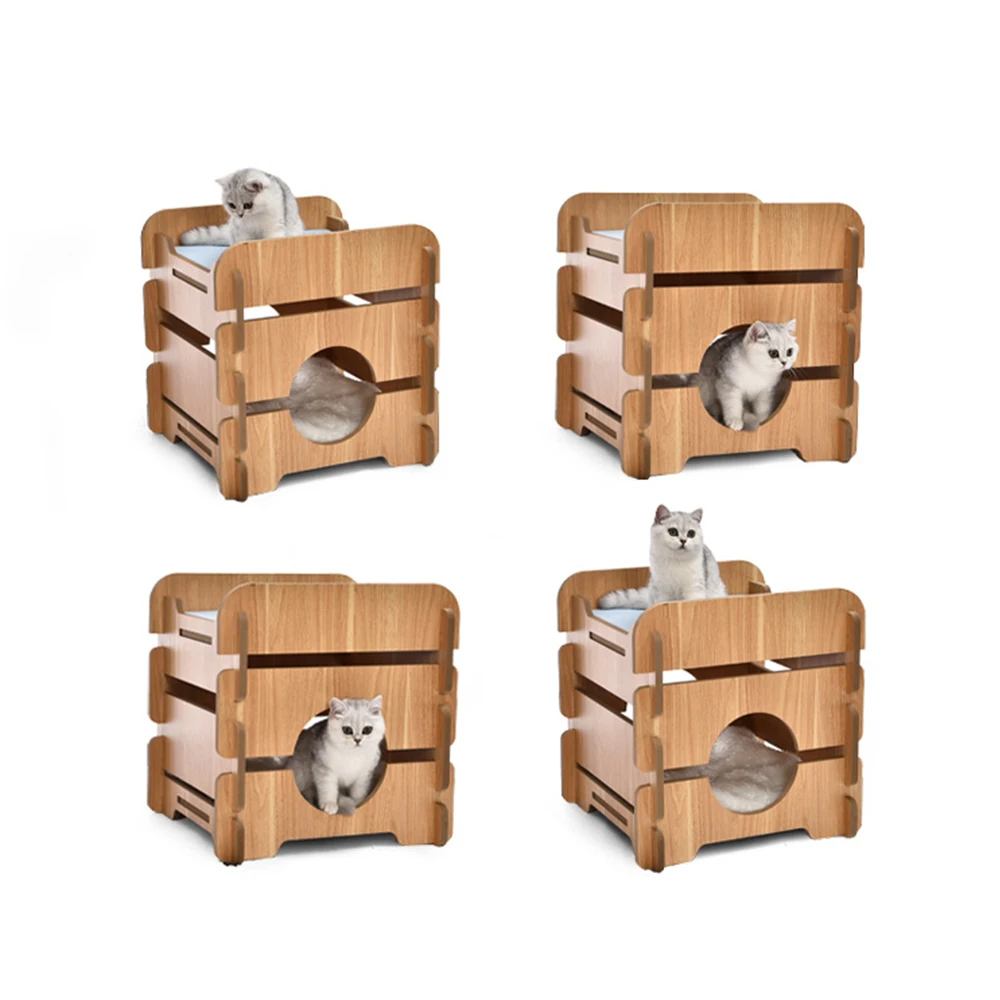 Luxury Anti Sway Easy Assemble Solid Wood Durable Cat Hammock Large Soft Plush Bed Stool Furniture