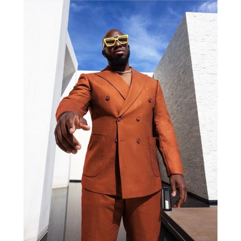 Burnt Orange Men Suits Double Breasted Costume Hommes Classic Wedding Suit  Prom Tuxedos Groom Suit for Men Pieces Jacket+Pant