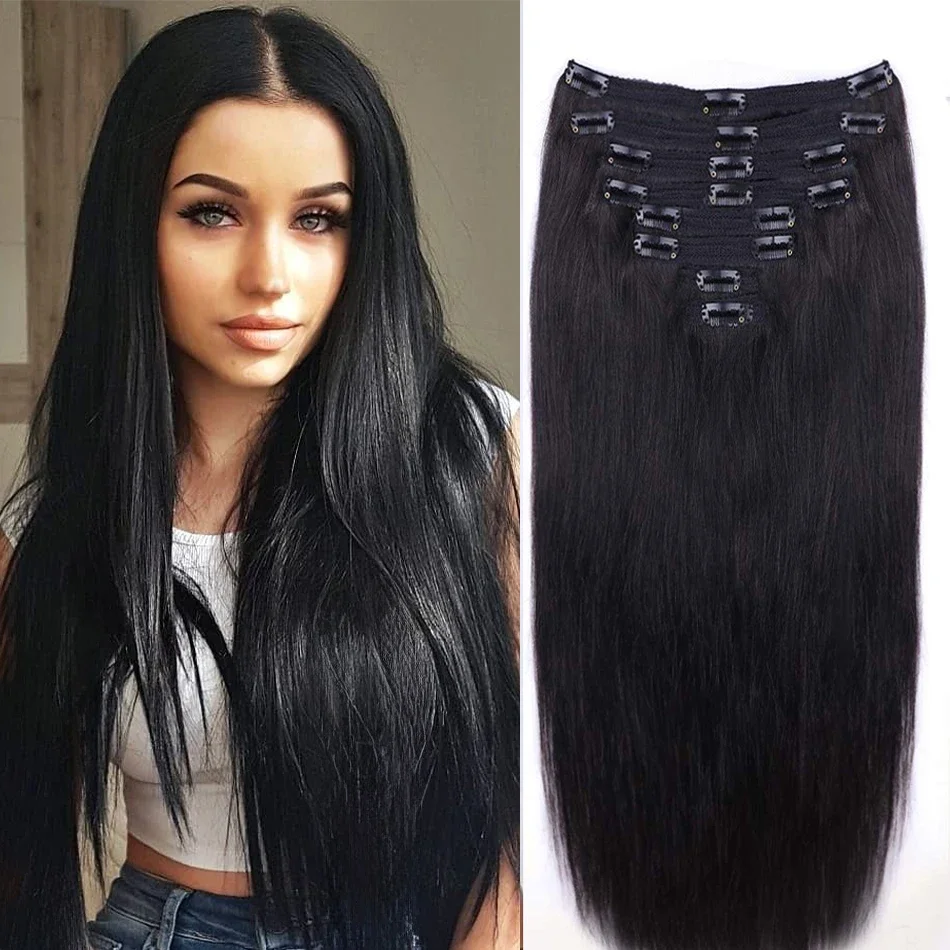 Clip in Hair Extensions Straight Real Human Hair Clip ins Invisible Natural Seamless Clip on Hair Extensions For Women_voghion.com