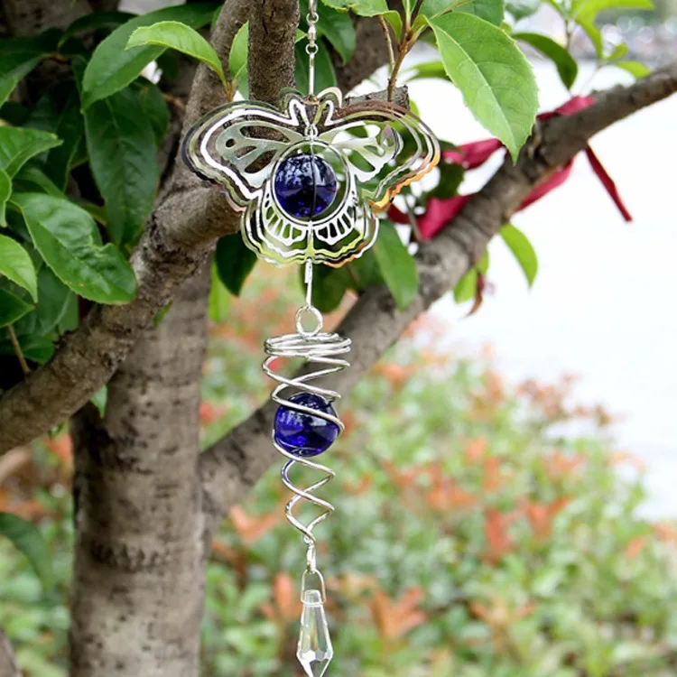 Metal Hanging Garden Stainless Steel Wind Spinners With Crystal