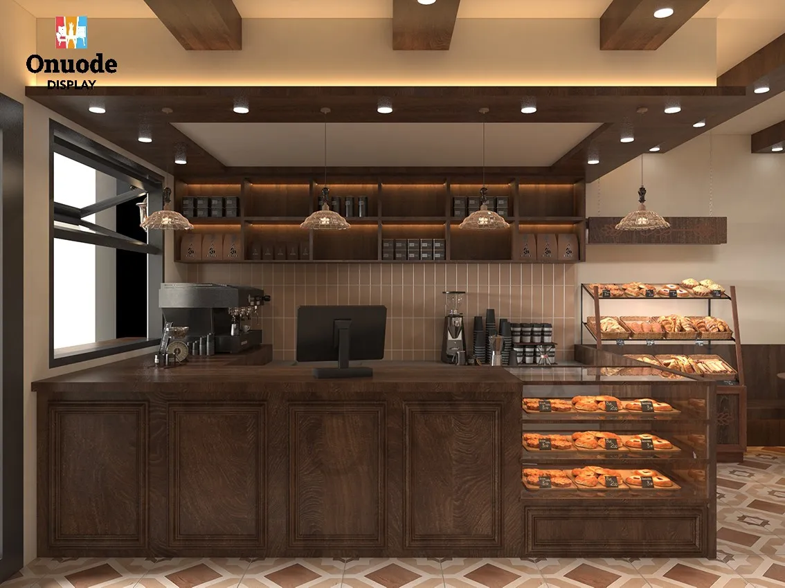 Commercial Furniture Wooden Design Coffee Bar and Wine Rack Kiosk Shelves for Cafe Interior & Showcases