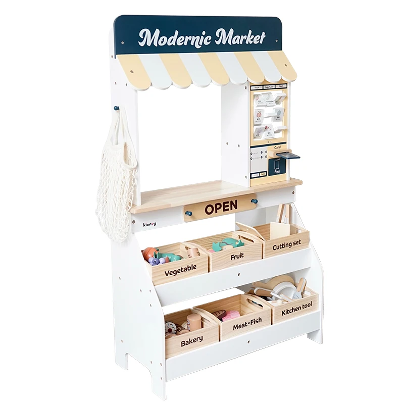 Holz Lebensmittelladen Rollenspiel Naturstil Markt Obststand Spiellebensmittel-Sets für Kinder Jungen & Mädchen