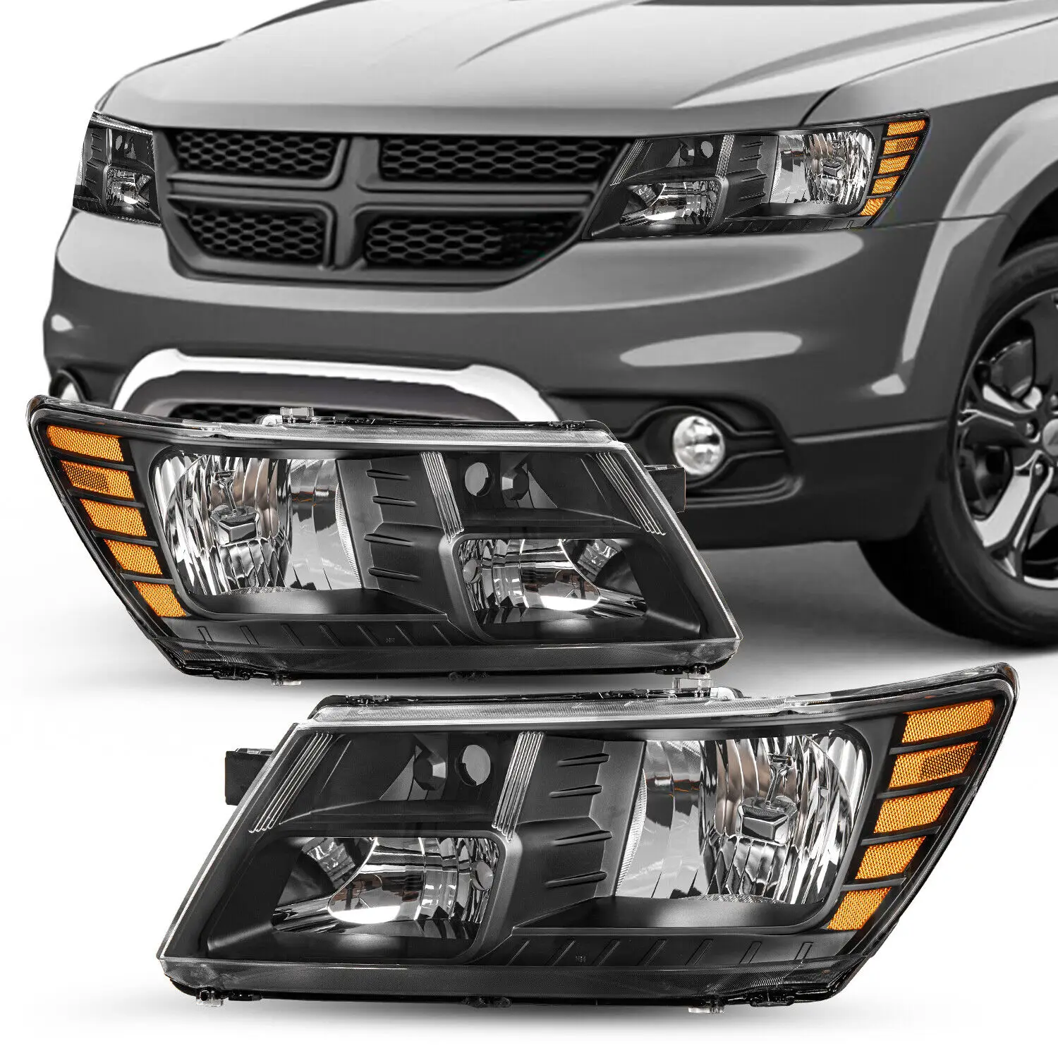 auto parts replacement new full black headlight amber corner left right headlamp for Dodge Journey 2009 2014 2016 2017 2018-2020