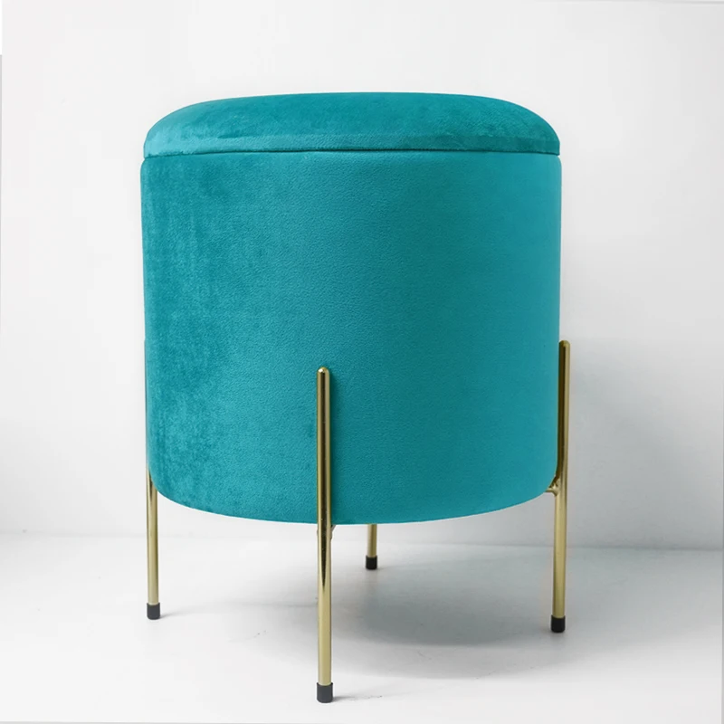 Customized Round Gold Metal Legs Ottoman Stool Modern Style Footstool Round Pouf