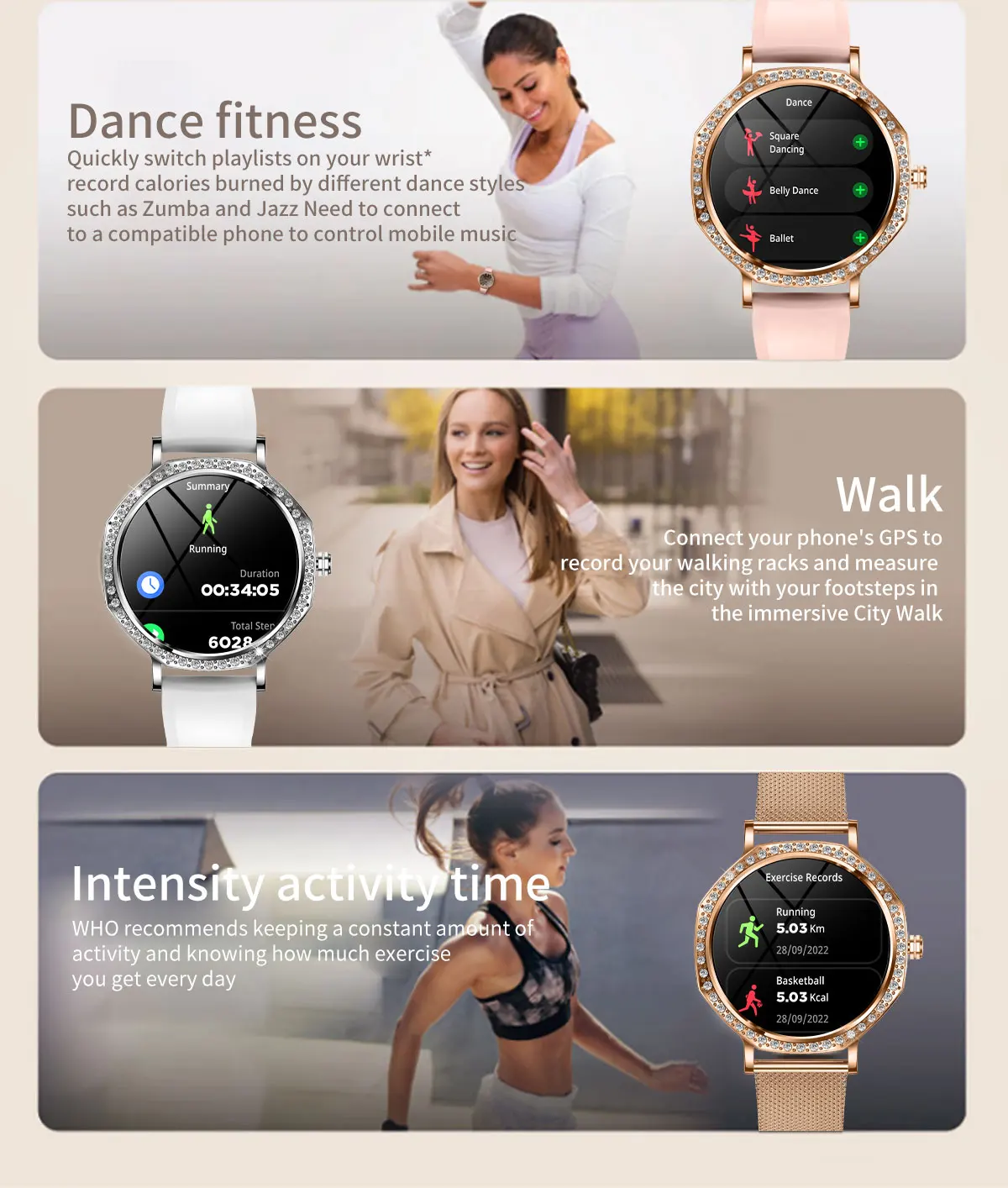 product ultra thin women smart watch heart rate recording fitness exercise modes gps tracking support ai voice blood oxygen monitoring-7