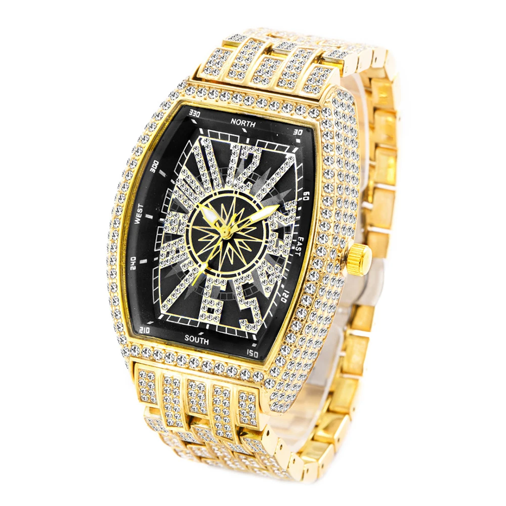 Iced Out Tonneau Case Shape Classic Wrist Watch Full Bling CZ - Main Image