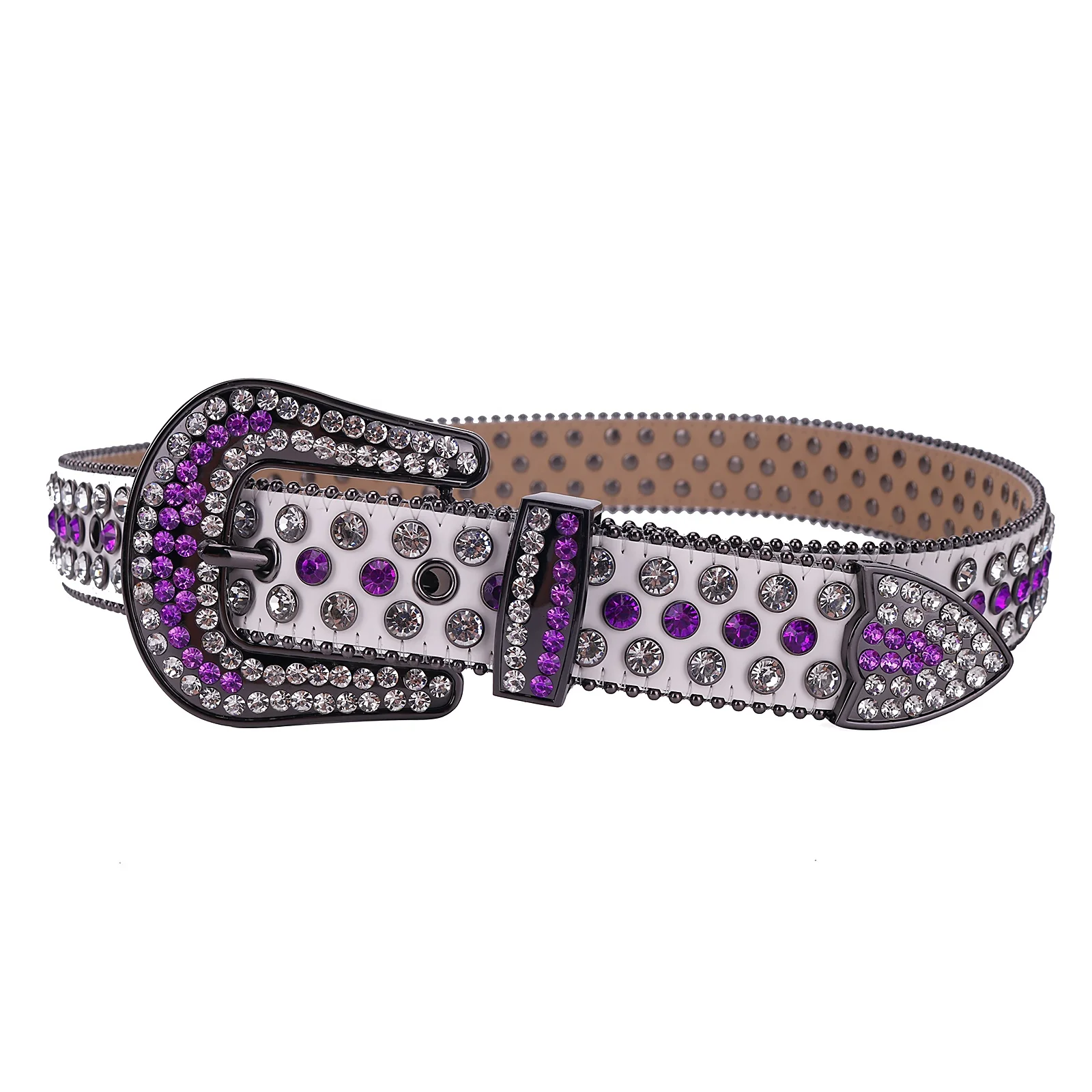 Cinture D\' Autore Violet Patent Leather Belt Rhinestone Buckle Size M Western Rhinestone Belts Bling Skull Cowgirl Rodeo Fair  main image 4