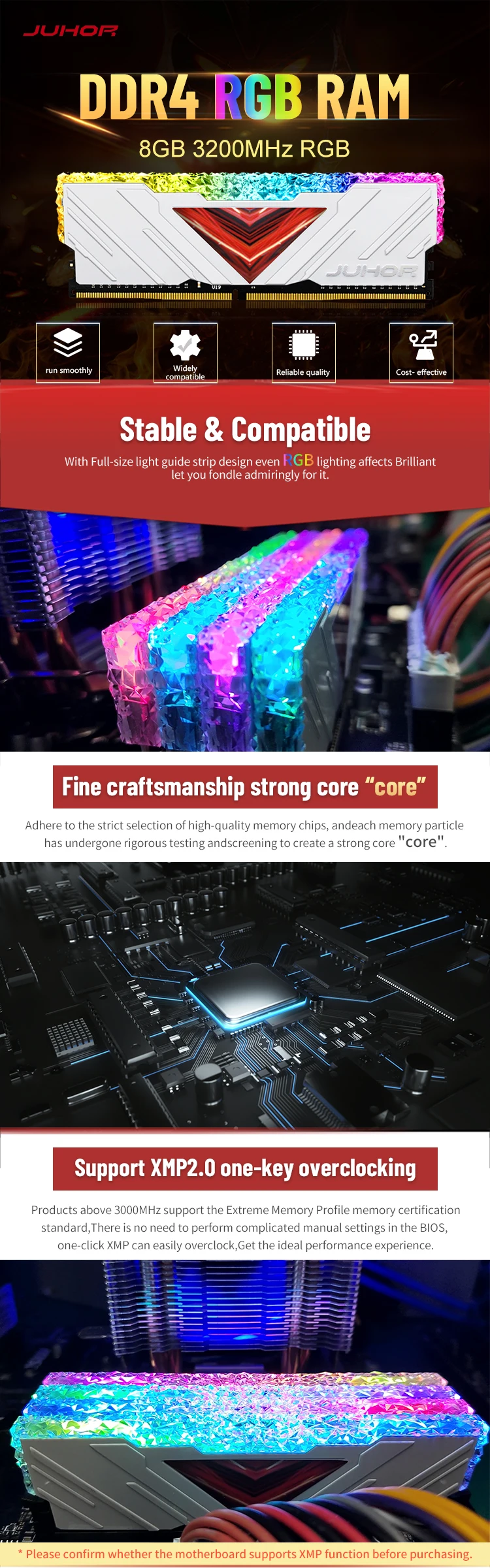 JUHOR 16GB DDR4 RAM Kit (8GBx2) 3200MHz RGB DIMM - Dual Channel