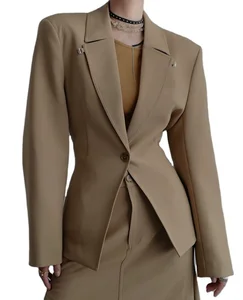 Women's Custom Designer Blazer Jacket High Quality Long Sleeved Wear Solid Color Casual Business Work Soft Coat for Spring Fall