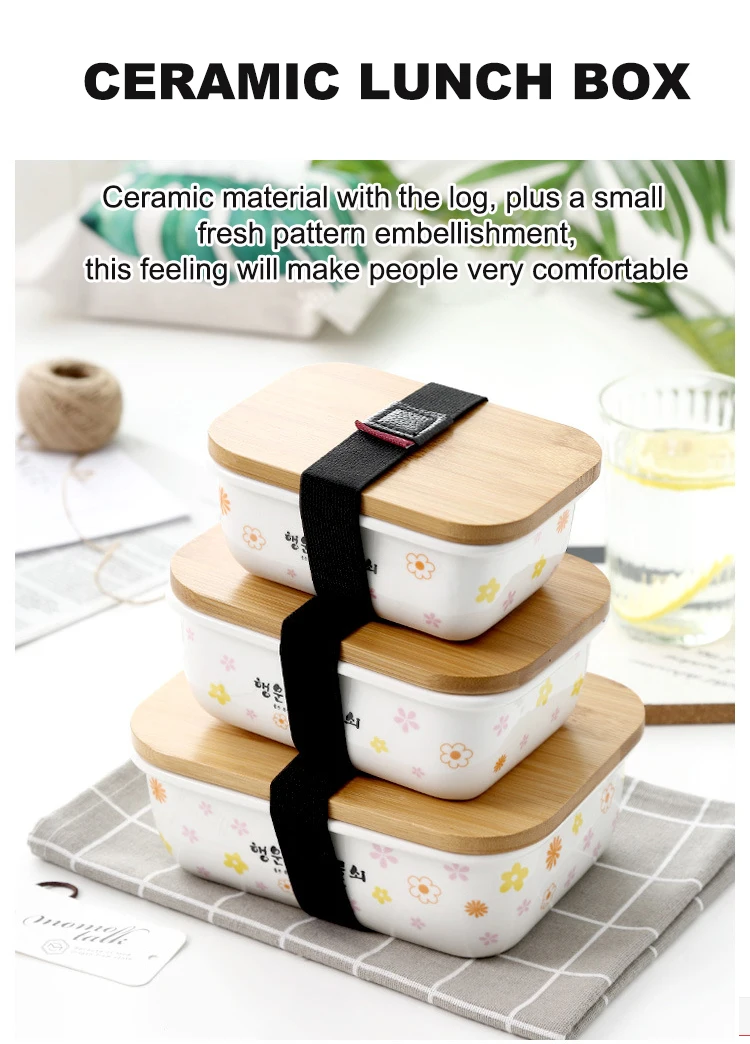 Source Japanese Style Ceramic Bento Lunch Box Fresh-keeping Bowl Food  Container with Bamboo Lid Lunch Box on m.