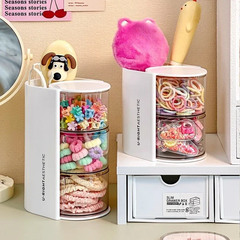 Modern Eco-Friendly Plastic Cosmetic Storage Box Makeup Brushes Hair Accessories Rotating Organizer Headband Hair Ties 3-6L