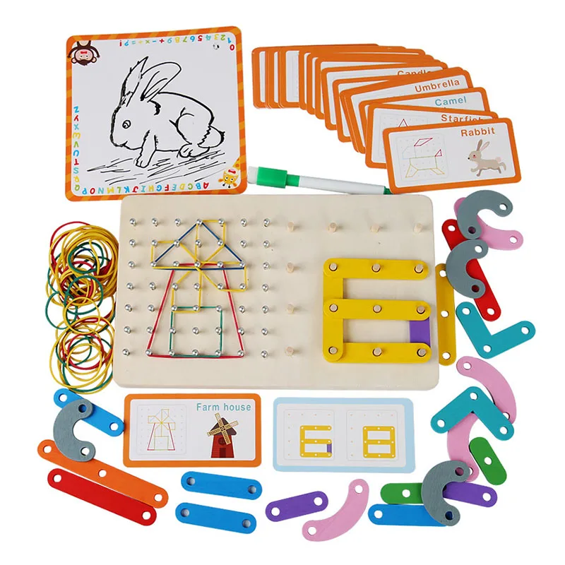 CPC CE Montessori 3 en 1 Jeu de puzzle géométrique en bois pour enfants Activités d'apprentissage préscolaire Jouets éducatifs