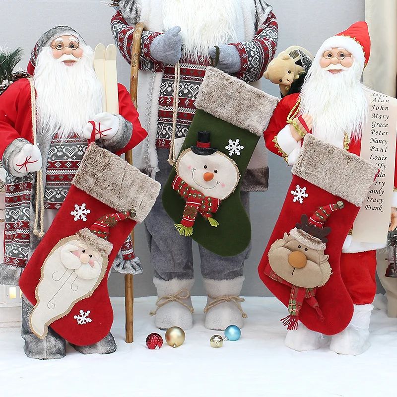 Günstige Weihnachtsstrumpf-Festival-Dekoration, geschmückter Weihnachtsmann-Strumpf für Weihnachten, Neujahr, festliche Feiertags-Partyartikel