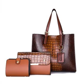 High Quality Casual PU Leather Large Capacity Tote Handbag Set For Women Designer Fashion Unique Clutch Shoulder Bag For Ladies