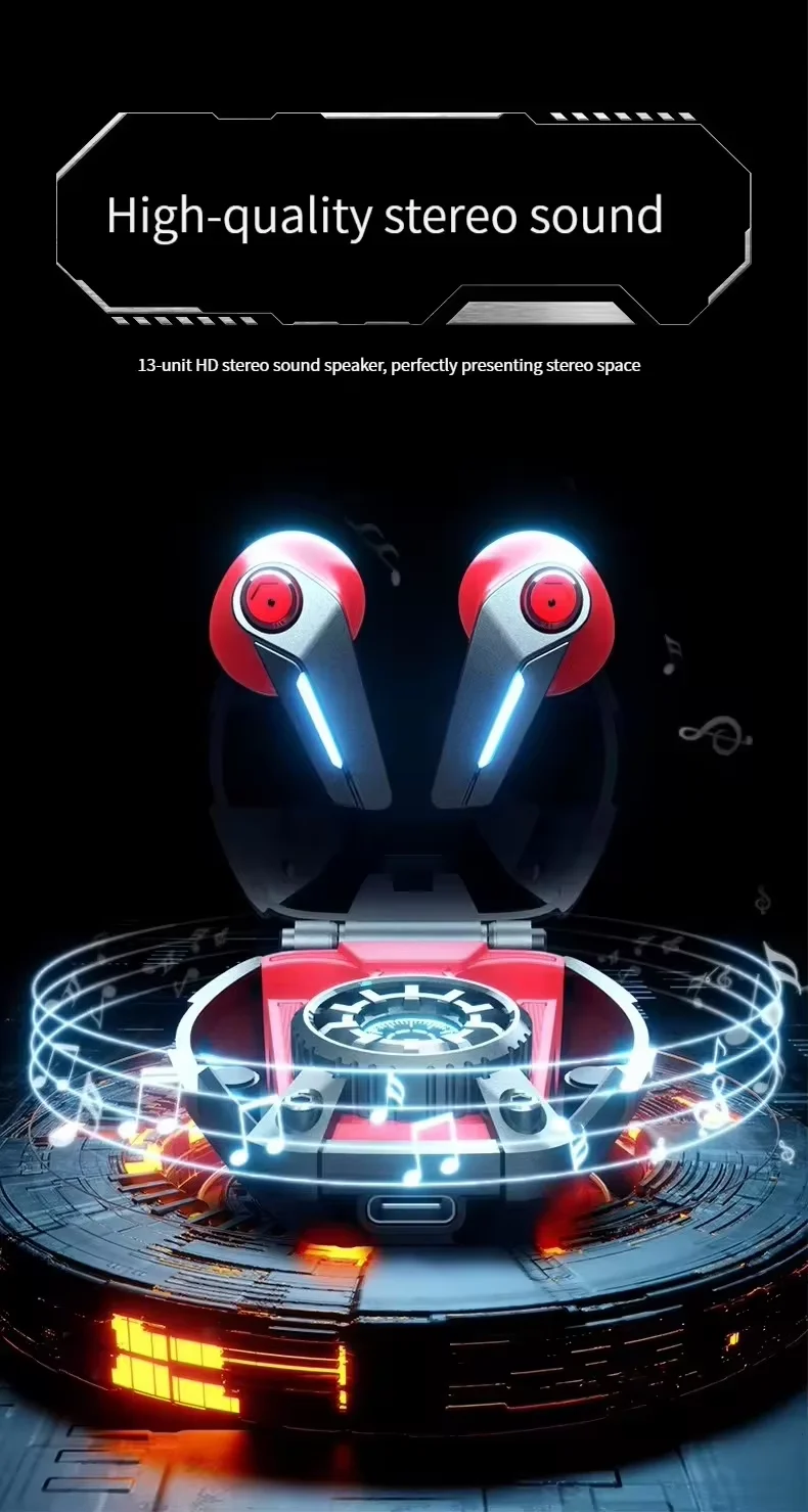 2024 TWS CD3 Alloy Shell Mecha Power Planet Design ENC Low Latency Gaming Earbuds LED Battery BT5.3 Wireless Call Noise In-ear