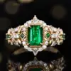 18K gold Natural emerald diamond ring