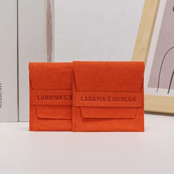 Luxury Custom Emboss Microfiber Jewelry Pouch Flap Envelope for Necklace Bracelet Textile Packaging