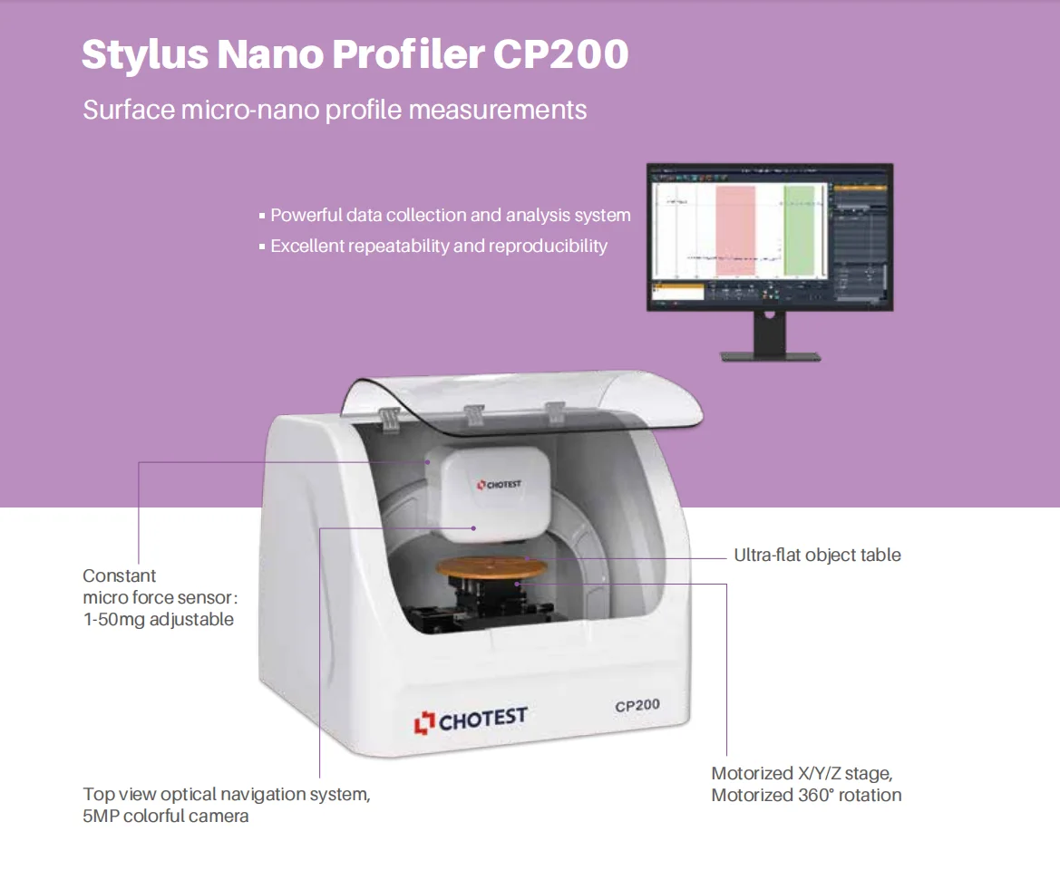 CHOTEST CP200 Nano Stylus Profiler Benchtop Profilometry Thickness Surface Measurement for Wafer and Thin Film